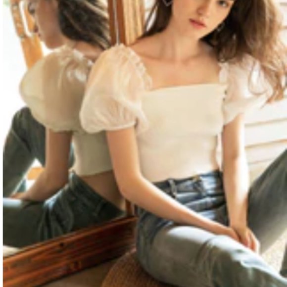 J.ING Simone White Puff Sleeve Top - S / White - Picture 2 of 6